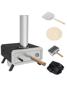 Outsunny Portable Wood Pellet Pizza Oven with 12" / 30cm Rotating Pizza Stone, Peel and Cover, Wood Fired Pizza Maker with Therm