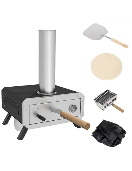 Outsunny Portable Wood Pellet Pizza Oven with 12" / 30cm Rotating Pizza Stone, Peel and Cover, Wood Fired Pizza Maker with Therm