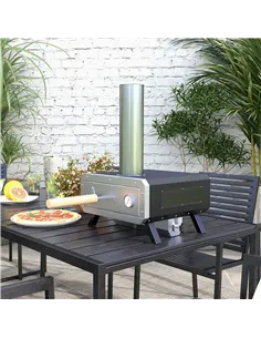 Outsunny Portable Wood Pellet Pizza Oven with 12" / 30cm Rotating Pizza Stone, Peel and Cover, Wood Fired Pizza Maker with Therm 2