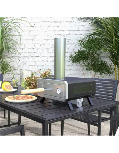 Outsunny Portable Wood Pellet Pizza Oven with 12" / 30cm Rotating Pizza Stone, Peel and Cover, Wood Fired Pizza Maker with Therm