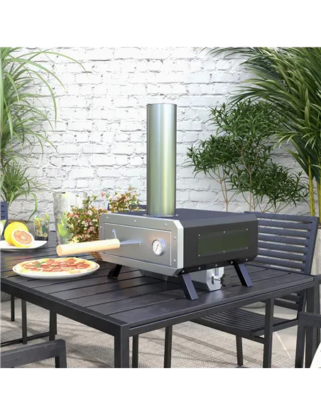 Outsunny Portable Wood Pellet Pizza Oven with 12" / 30cm Rotating Pizza Stone, Peel and Cover, Wood Fired Pizza Maker with Therm