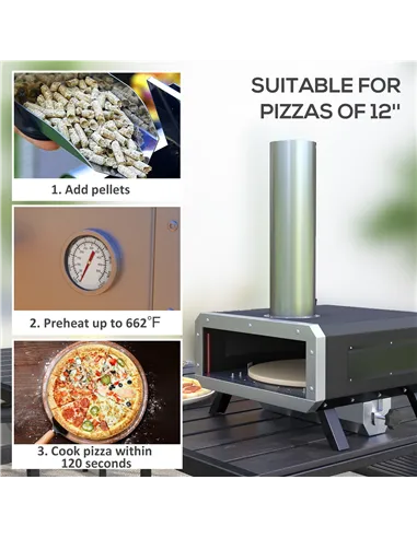 Outsunny Portable Wood Pellet Pizza Oven with 12" / 30cm Rotating Pizza Stone, Peel and Cover, Wood Fired Pizza Maker with Therm
