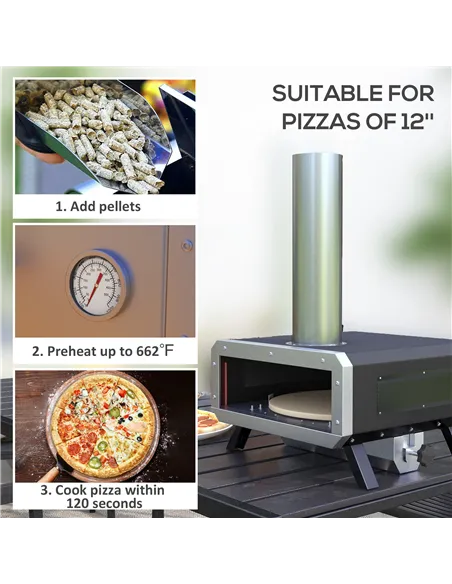 Outsunny Portable Wood Pellet Pizza Oven with 12" / 30cm Rotating Pizza Stone, Peel and Cover, Wood Fired Pizza Maker with Therm