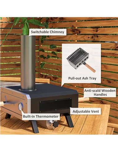 Outsunny Portable Wood Pellet Pizza Oven with 12" / 30cm Rotating Pizza Stone, Peel and Cover, Wood Fired Pizza Maker with Therm