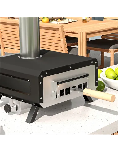 Outsunny Portable Wood Pellet Pizza Oven with 12" / 30cm Rotating Pizza Stone, Peel and Cover, Wood Fired Pizza Maker with Therm