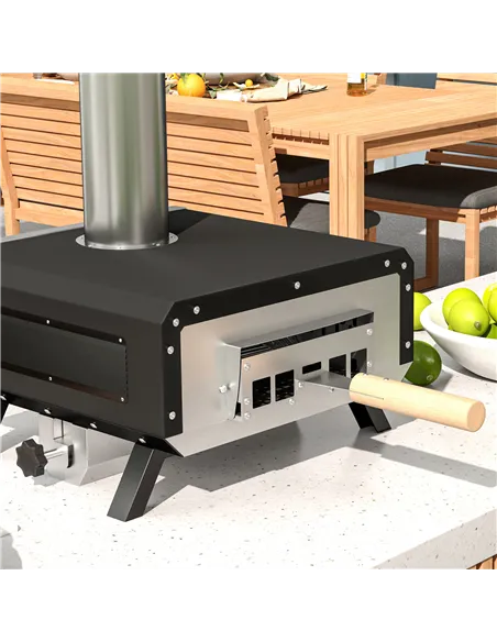 Outsunny Portable Wood Pellet Pizza Oven with 12" / 30cm Rotating Pizza Stone, Peel and Cover, Wood Fired Pizza Maker with Therm