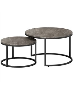 HOMCOM Industrial Nesting Coffee Table Set of 2, Round Coffee Tables, Living Room Table with Faux Marbled Top and Steel Frame
