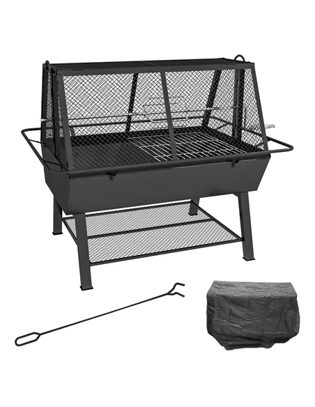 Outsunny 3-in-1 Barbecue Grill, Rotisserie Roaster and Fire Pit, with Cover