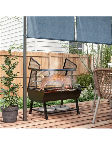 Outsunny 3-in-1 Barbecue Grill, Rotisserie Roaster and Fire Pit, with Cover