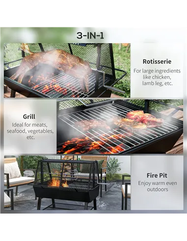 Outsunny 3-in-1 Barbecue Grill, Rotisserie Roaster and Fire Pit, with Cover