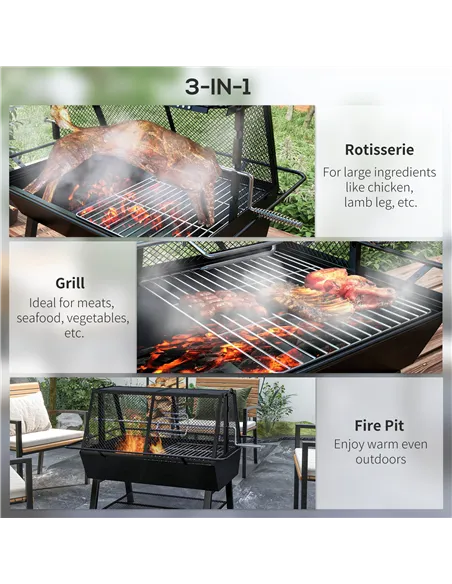 Outsunny 3-in-1 Barbecue Grill, Rotisserie Roaster and Fire Pit, with Cover