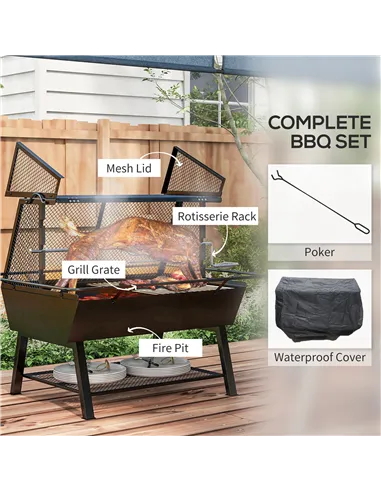 Outsunny 3-in-1 Barbecue Grill, Rotisserie Roaster and Fire Pit, with Cover