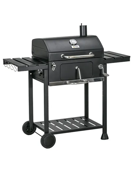 Outsunny Adjustable Charcoal Pan BBQ, with Thermometer and Warming Rack