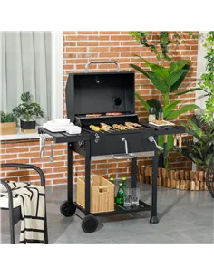 Outsunny Adjustable Charcoal Pan BBQ, with Thermometer and Warming Rack 2