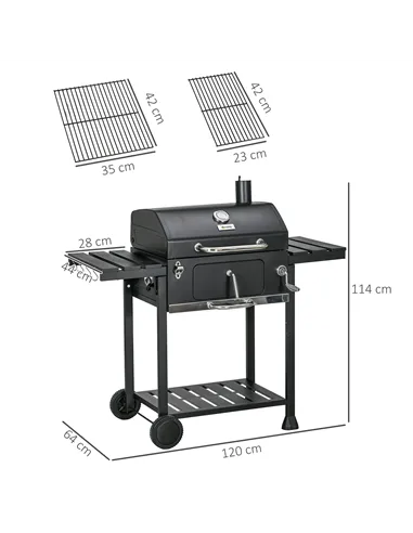 Outsunny Adjustable Charcoal Pan BBQ, with Thermometer and Warming Rack