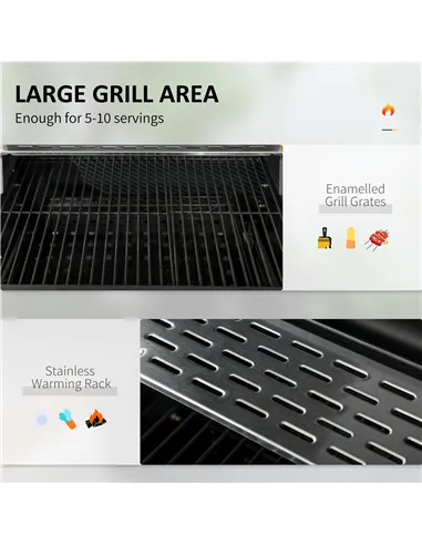 Outsunny Adjustable Charcoal Pan BBQ, with Thermometer and Warming Rack