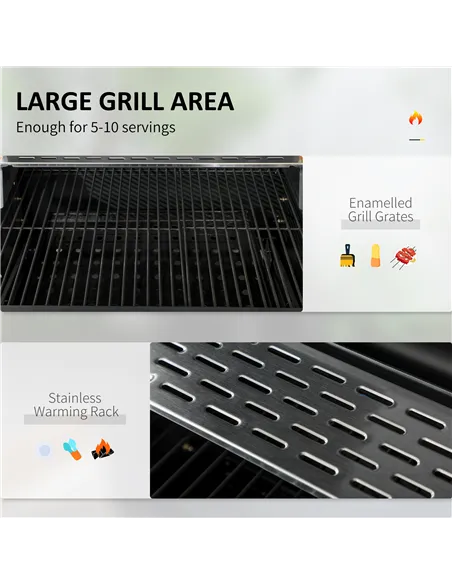 Outsunny Adjustable Charcoal Pan BBQ, with Thermometer and Warming Rack