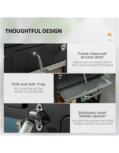 Outsunny Adjustable Charcoal Pan BBQ, with Thermometer and Warming Rack