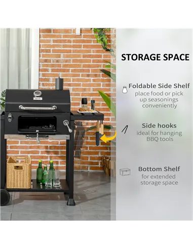 Outsunny Adjustable Charcoal Pan BBQ, with Thermometer and Warming Rack