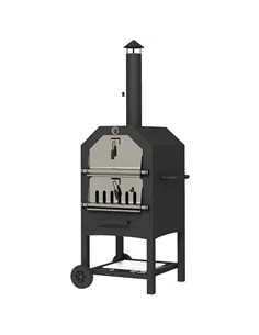 Outsunny Steel 3-Tier Outdoor Pizza Oven Charcoal BBQ Grill, Black