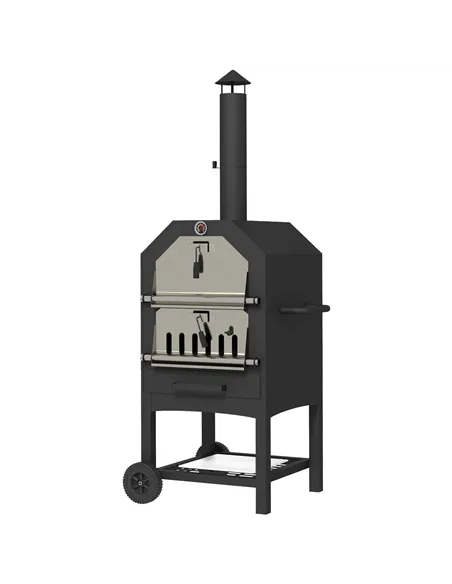 Outsunny Steel 3-Tier Outdoor Pizza Oven Charcoal BBQ Grill, Black