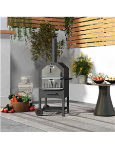 Outsunny Steel 3-Tier Outdoor Pizza Oven Charcoal BBQ Grill, Black 2