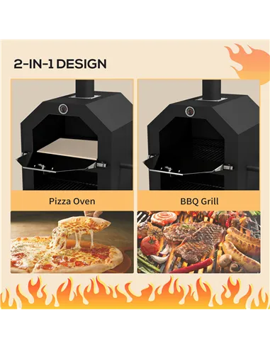 Outsunny Steel 3-Tier Outdoor Pizza Oven Charcoal BBQ Grill, Black