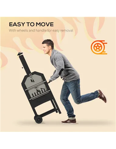 Outsunny Steel 3-Tier Outdoor Pizza Oven Charcoal BBQ Grill, Black