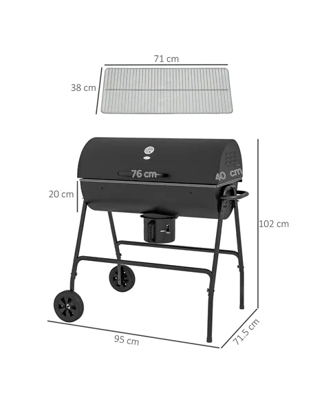 Outsunny Steel Charcoal BBQ, with Ash Catcher and Warming Rack