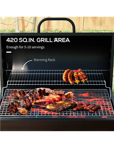 Outsunny Steel Charcoal BBQ, with Ash Catcher and Warming Rack