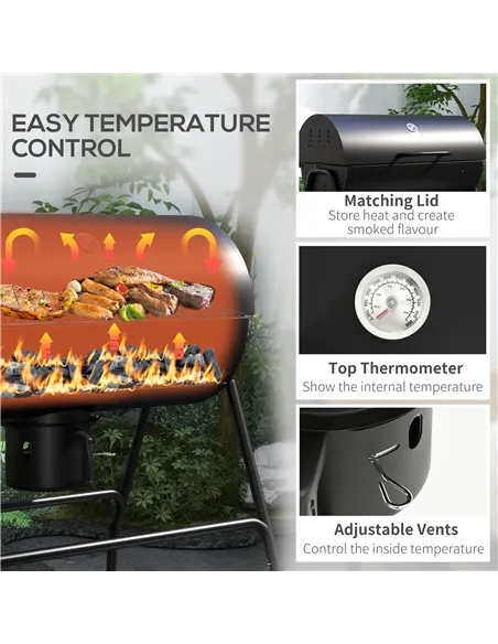 Outsunny Steel Charcoal BBQ, with Ash Catcher and Warming Rack