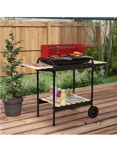 Outsunny Charcoal BBQ, with Five Position Grill Grate - Red
