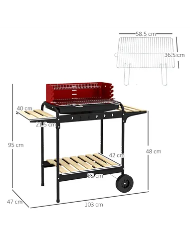 Outsunny Charcoal BBQ, with Five Position Grill Grate - Red