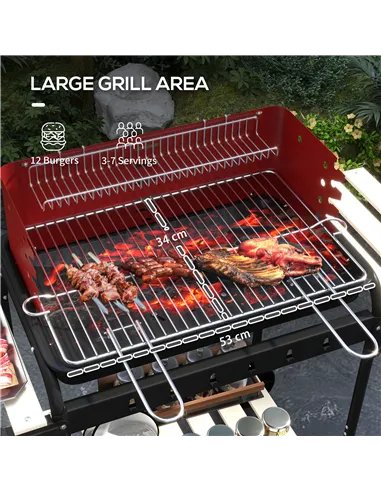 Outsunny Charcoal BBQ, with Five Position Grill Grate - Red