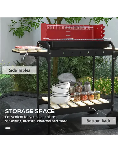Outsunny Charcoal BBQ, with Five Position Grill Grate - Red