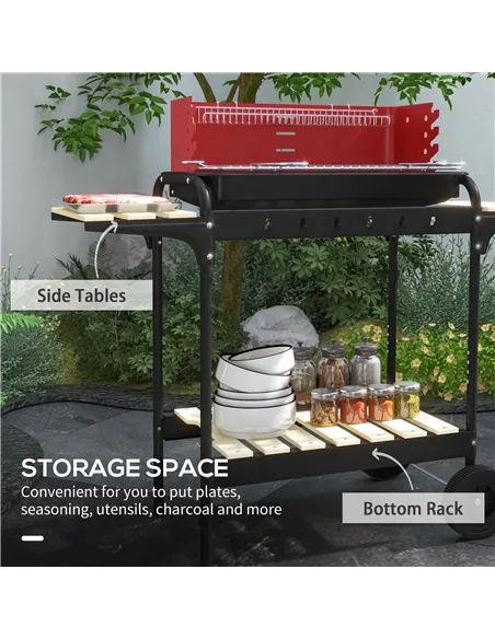 Outsunny Charcoal BBQ, with Five Position Grill Grate - Red