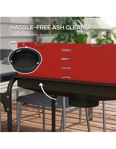 Outsunny Charcoal BBQ, with Five Position Grill Grate - Red