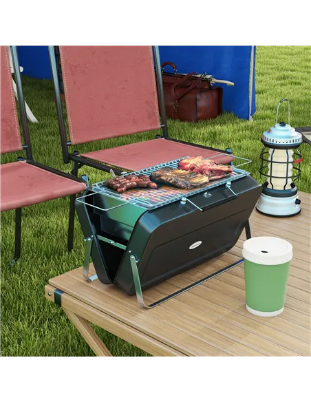 Outsunny Metal Suitable-Style Portable BBQ Grill - Black
