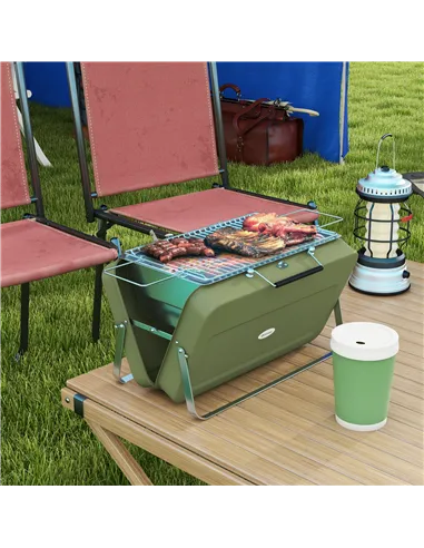 Outsunny Metal Suitable-Style Portable BBQ Grill - Green