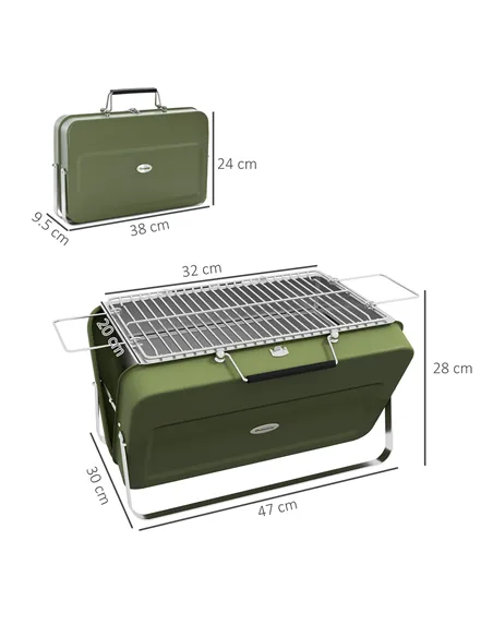 Outsunny Metal Suitable-Style Portable BBQ Grill - Green