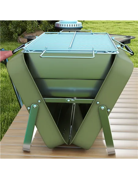 Outsunny Metal Suitable-Style Portable BBQ Grill - Green