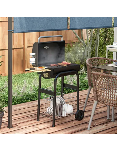 Outsunny Charcoal BBQ, with Thermometer, Shelves and Wheels