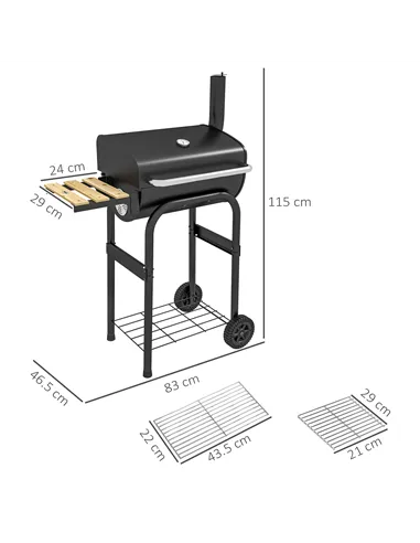 Outsunny Charcoal BBQ, with Thermometer, Shelves and Wheels