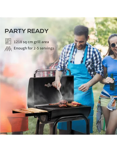 Outsunny Charcoal BBQ, with Thermometer, Shelves and Wheels