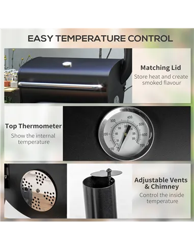 Outsunny Charcoal BBQ, with Thermometer, Shelves and Wheels