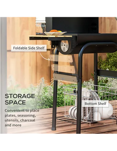 Outsunny Charcoal BBQ, with Thermometer, Shelves and Wheels