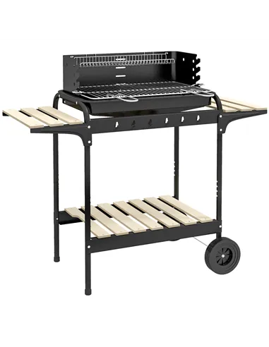 Outsunny Charcoal Barbecue Grill with Adjustable Grill Height, Portable BBQ Trolley with Ash Catcher and Wheels for Outdoor Gard
