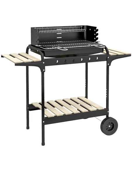 Outsunny Charcoal Barbecue Grill with Adjustable Grill Height, Portable BBQ Trolley with Ash Catcher and Wheels for Outdoor Gard
