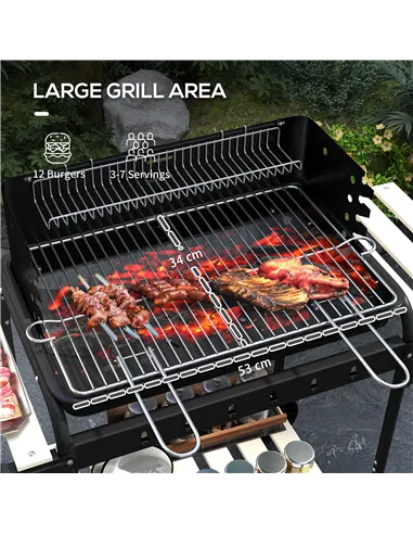 Outsunny Charcoal Barbecue Grill with Adjustable Grill Height, Portable BBQ Trolley with Ash Catcher and Wheels for Outdoor Gard