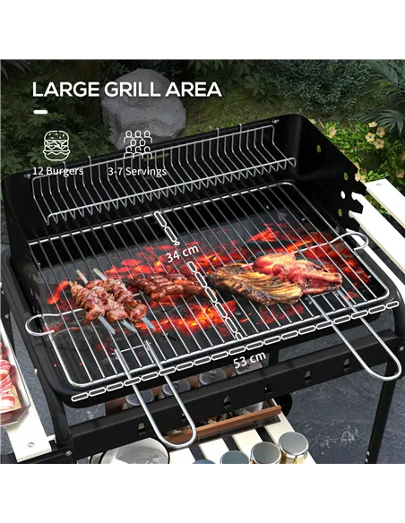 Outsunny Charcoal Barbecue Grill with Adjustable Grill Height, Portable BBQ Trolley with Ash Catcher and Wheels for Outdoor Gard